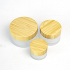 frasco 50ml/1.7oz de creme cosmético de vidro geado com tampas de bambu